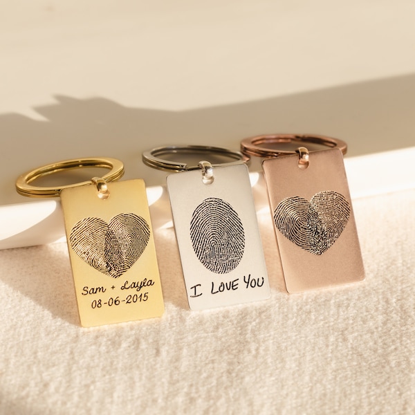 Father Gift • Actual Fingerprint Keychain • Custom Engraved Keychain • Memorial Gift • Personalized Gift for Him • CM26