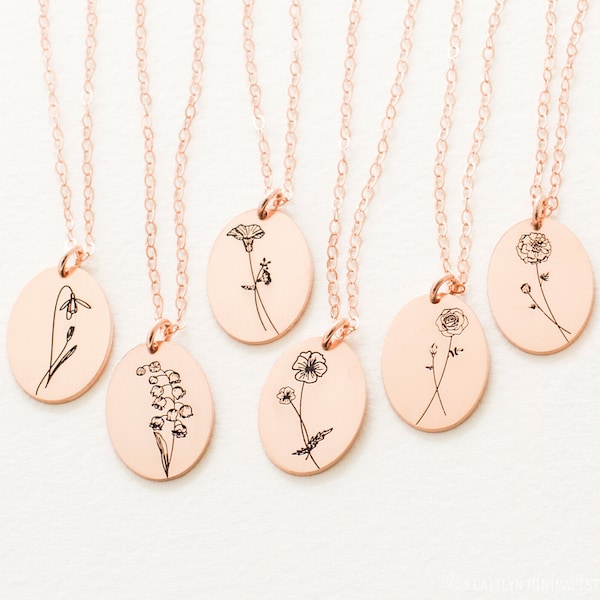 Minimalistische bloemenketting • Sierlijke geboortebloemketting in sterling zilver, goud en roségoud door CaitlynMinimalist • Cadeau voor haar • NM48b