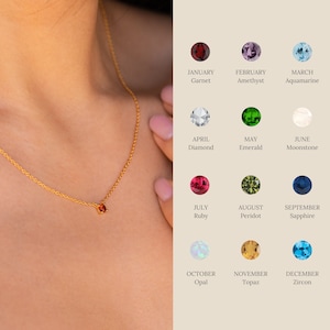 Custom Birthstone Necklace in Gold by Caitlyn Minimalist • Dainty Gemstone Jewelry, Personalized Baby Shower Gifts • New Mom Gift • NR048