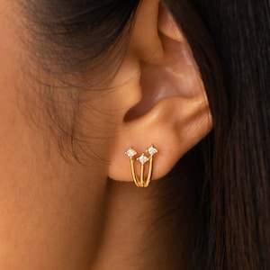 Celestial Stud Earrings by Caitlyn Minimalist Shooting Star Cuff Earrings Diamond Huggie Earrings Perfect Gift for Her ER279 18K GOLD