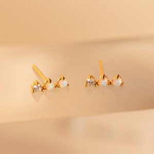 Opal Bar Stud Earrings by Caitlyn Minimalist • Dainty Ear Climber Earrings with Diamond Gemstone • Opal Jewelry • Bridal Shower Gift • ER416