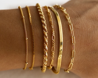 Minimalistische Armband-Ketten von Caitlyn Minimalist • Silber & Gold Fischgrät, Büroklammer, Seil, Box-Kettenarmbänder • Zierlicher Schmuck für jeden Tag