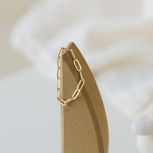 Dainty Paper Clip Chain Ring in Gold Sterling Silver Rose Etsy