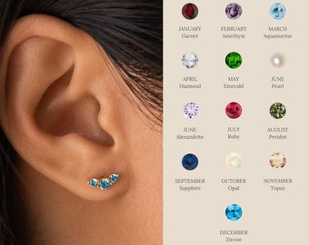 Birthstone Trio Studs by Caitlyn Minimalist • Everyday Stacking Earrings with Custom Birthstone • Minimalist Jewelry • Mom Gift • ER232