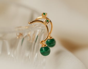 Malachite Pearl Drop Earrings • Malachite Hoop Earrings • Green Earrings • Perfect Gift for Her • Gift for Mom • ER057