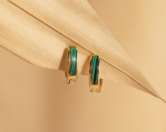Malachite Huggie Earrings by Caitlyn Minimalist • Dainty Green Gemstone Hoop Earrings • Minimalist Birthstone Jewelry • Gift for Her • ER481