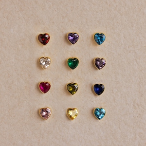 Bezel Heart Stud Earrings by CaitlynMinimalist • Personalized Birthstone Earrings • Dainty Heart Jewelry • Birthday Gift for Daughter • CM74