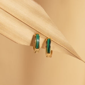 Malachite Huggie Earrings by Caitlyn Minimalist • Dainty Green Gemstone Hoop Earrings • Minimalist Birthstone Jewelry • Gift for Her • ER481