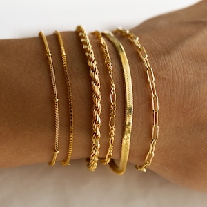 Minimalistische Armband-Ketten von Caitlyn Minimalist • Silber & Gold Fischgrät, Büroklammer, Seil, Box-Kettenarmbänder • Zierlicher Schmuck für jeden Tag