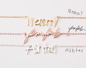 Mother Grandma Necklace • Children Handwriting Necklace • Actual Custom Handwriting Jewelry • Baby Actual Signature • Child Writing • NH01