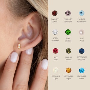 Duo Gemstone Earrings by Caitlyn Minimalist • Gold Stud Earrings with Custom Birthstone • Lightweight Earrings • Birthday Gift • ER351