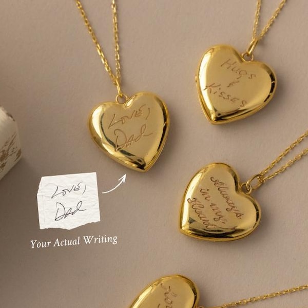 Engraved Heart Locket Necklace by Caitlyn Minimalist • Custom Handwriting Pendant Necklace • Personalized Jewelry • Gift for Mom • NM226NI