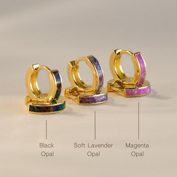 Opal Inlay Huggie Hoops by Caitlyn Minimalist • Black Opal Hoops • Everyday Earrings • Gift for Her • Perfect Jewelry Gift • ER212
