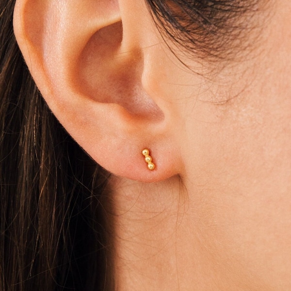 Trio Beaded Bar Studs by Caitlyn Minimalist • Dainty Gold Stud Earrings • Minimalist Jewelry for Everyday • Perfect Gift For Her • ER268