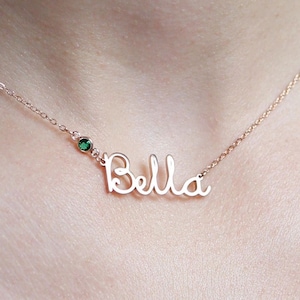 Custom Name Choker with Birthstone Everyday Name Necklace Personalized Children Necklace MOTHERS GIFTS Birthday Gift NH04F51 ROSE - BIRTHSTONE