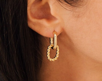 Chain Link Earrings by Caitlyn Minimalist • Thick Twist Hoop Earrings • Statement Dangle Huggie Earrings • Gifts for Her • ER267