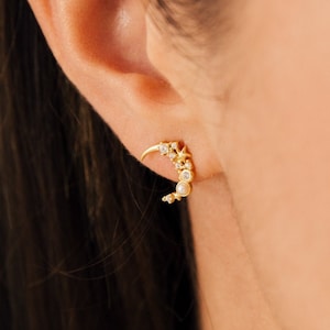 Eclipse Moon Diamond & Pearl Earrings by Caitlyn Minimalist • Moon and Star Celestial Earrings • Best Friend Gift • Gift for Her • ER254