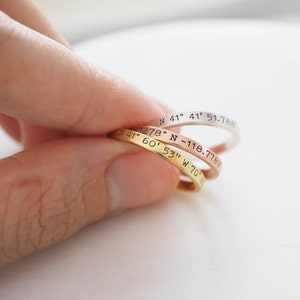 Dainty Coordinates Ring Stackable Band Latitude Longitude Ring Personalized Custom Location Jewelry Custom Location Ring RM22F31 image 1