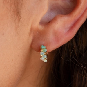 Ombre Opal Huggie Earrings by Caitlyn Minimalist • Dainty Opal Teardrop Hoop Earrings in Gold • Celestial Jewelry • Best Friend Gift • ER556
