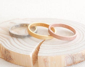 Skinny Fingerprint Ring • Fingerprint Jewelry • Custom Baby Fingerprint Ring • Wedding Band • Personalized Gift • MOTHERS GIFT• RM22F31