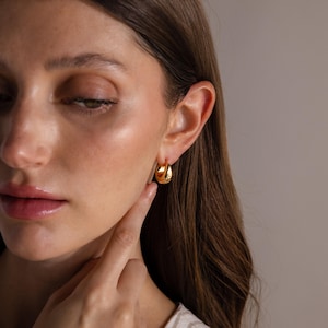 Bold Teardrop Hoop Earrings By Caitlyn Minimalist • Chunky Dome Huggie Earrings • Statement Jewelry • Girlfriend Gift • ER742 image 2