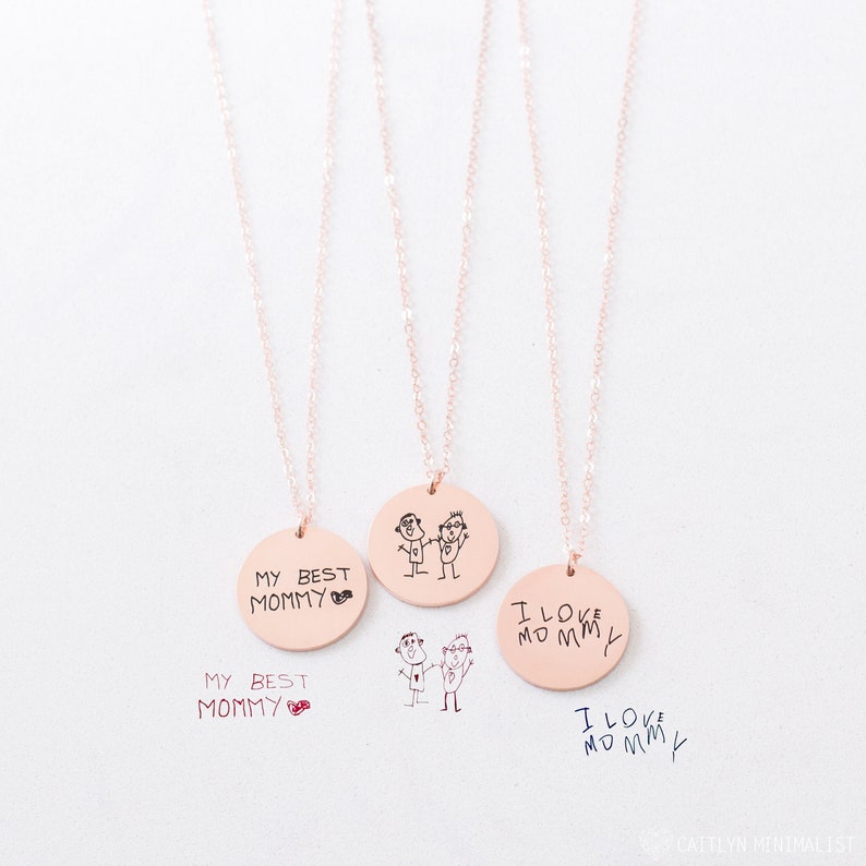 Kid's Drawing Necklace • Your Children's Actual Artwork Necklace • Custom Kid's Handwriting Necklace • Personalized Gift for Mom • NM20 