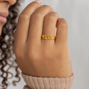 Minimalist Name Ring by CaitlynMinimalist • Handmade Custom Ring in Gold, Sterling Silver • Personalized Gift for Girlfriend • RM02F97
