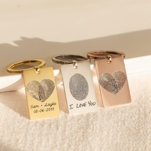 Custom Engraved Keychain by Caitlyn Minimalist • Fingerprint & Handwriting Keychain • Memorial Gift • Personalized Gift for Dad • CM26