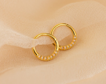 Opal Cartilage Huggie Earrings by Caitlyn Minimalist • Dainty Opal Hoop Earrings for Helix Piercing • Summer Jewelry • Gift for Her • ER346