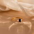 Vintage Black Baguette Ring by Caitlyn Minimalist • Dainty Black Diamond Cocktail Ring in Gold • Art Deco Jewelry • Gift for Her • RR143