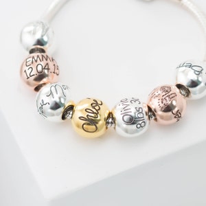 Handwriting Bead Fingerprint Bracelet Custom Name European Big Hole Bead Personalized Jewelry GRANDMA GIFTS New Mom Gift CM16F92 image 4