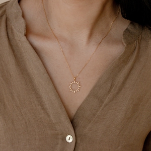 Pave Sun Necklace by Caitlyn Minimalist Boho Necklace Diamond Sun Necklace Summer Jewelry in Gold and Sterling Silver NR046 image 6