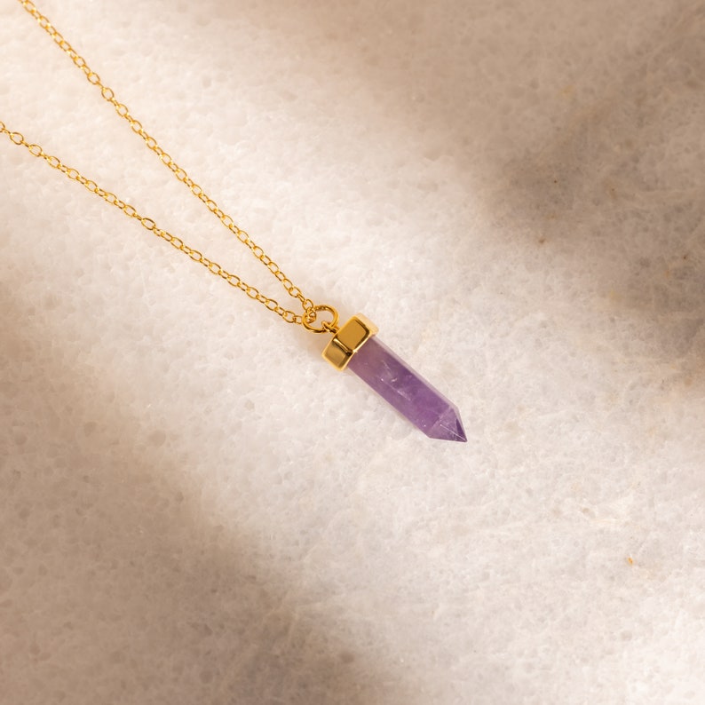 Amethyst Quartz Pendant Necklace by Caitlyn Minimalist Purple Crystal Necklace Amethyst Charm Jewelry Gift for Sister NR191 image 4
