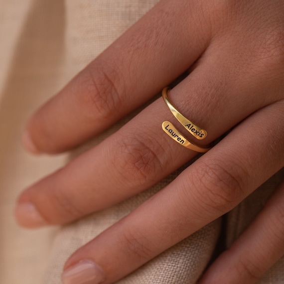 Rounded Edge Wrap Name Ring by Caitlyn Minimalist • Custom