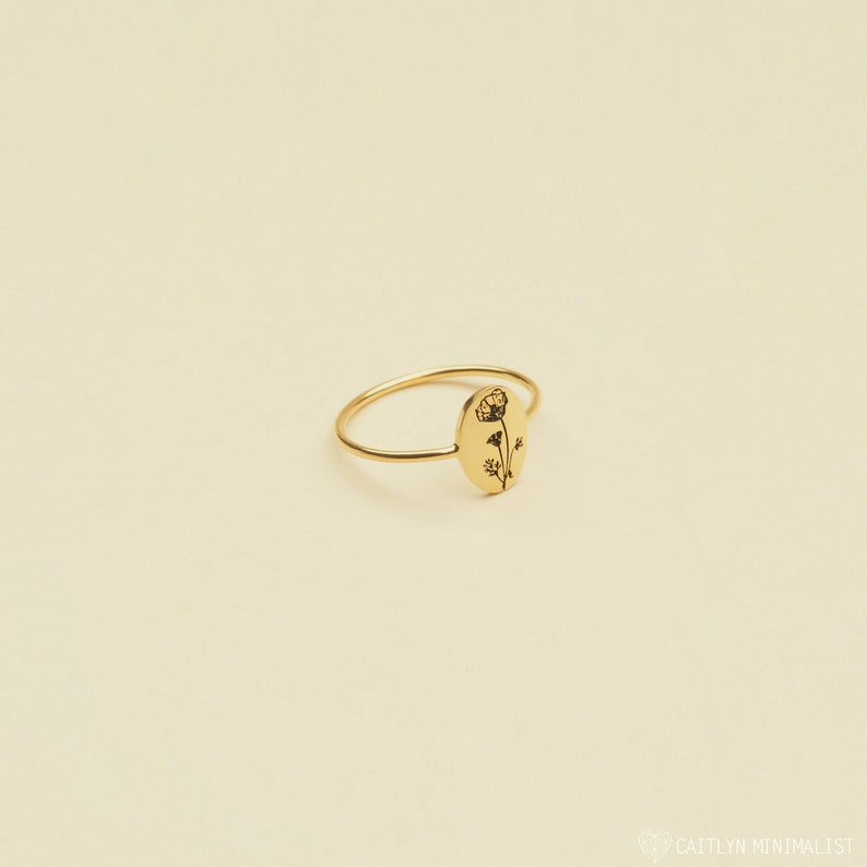 Dainty Flower Ring Custom Signet Ring Birth Flower Ring Flower Jewelry Summer Jewelry Bridesmaid Gifts RM52a image 5