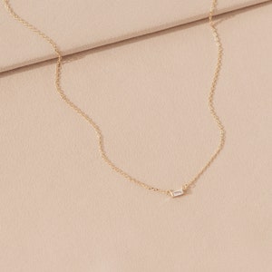 Baguette Diamond Necklace in Gold, Rose Gold, Sterling Silver by Caitlyn Minimalist Perfect Gift for Her NR005 image 2
