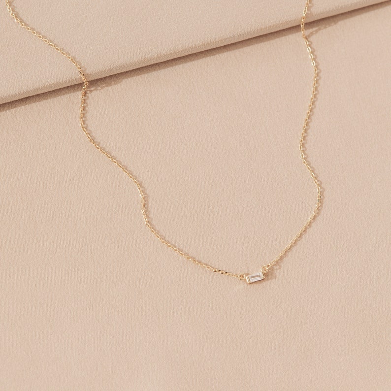 Baguette Diamond Necklace in Gold, Rose Gold, Sterling Silver by Caitlyn Minimalist Perfect Gift for Her NR005 image 2