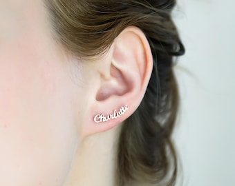 Name Earrings • Minimalist Earrings • Personalized Earrings • Personalized Jewelry • Stud Earrings • Daughter Gift for Her • CH08F60