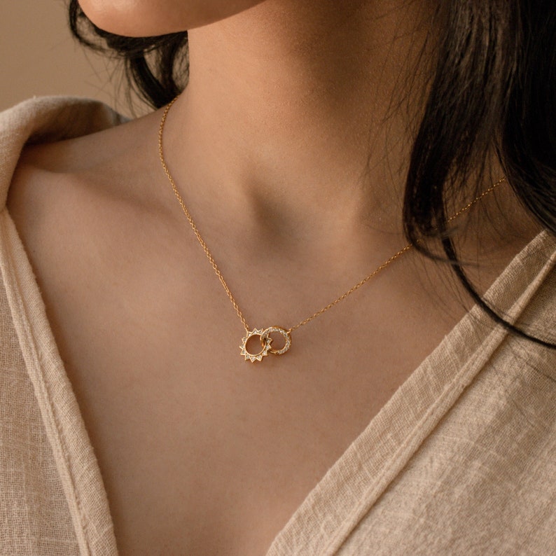 Sun & Moon Eternity Necklace by CaitlynMinimalist Interlocking Circle Necklace Dainty Diamond Jewelry Best Friend Gift NR057 image 3