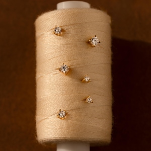 Tiny Diamond Studs by Caitlyn Minimalist • Dainty Gold Stud Earrings • Everyday Jewelry • Perfect for Earring Stacks • Gifts for Mom • ER124 image 10