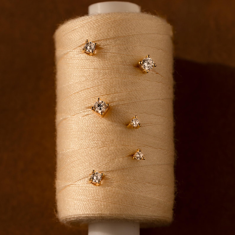 Tiny Diamond Studs by Caitlyn Minimalist • Dainty Gold Stud Earrings • Everyday Jewelry • Perfect for Earring Stacks • Gifts for Mom • ER124 image 10
