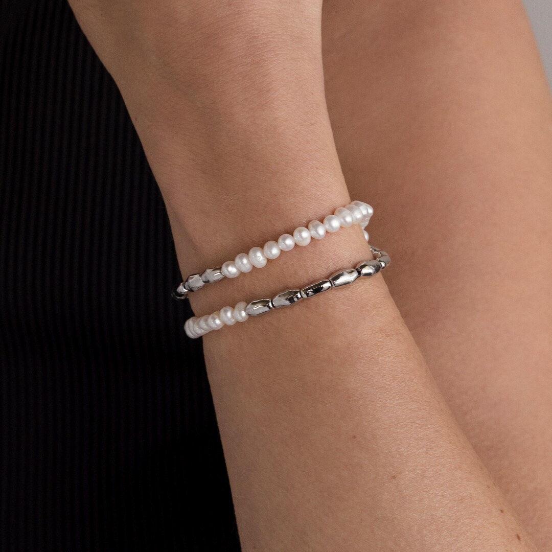 Duo Beaded Pearl Bracelet by Caitlyn Minimalist • Statement