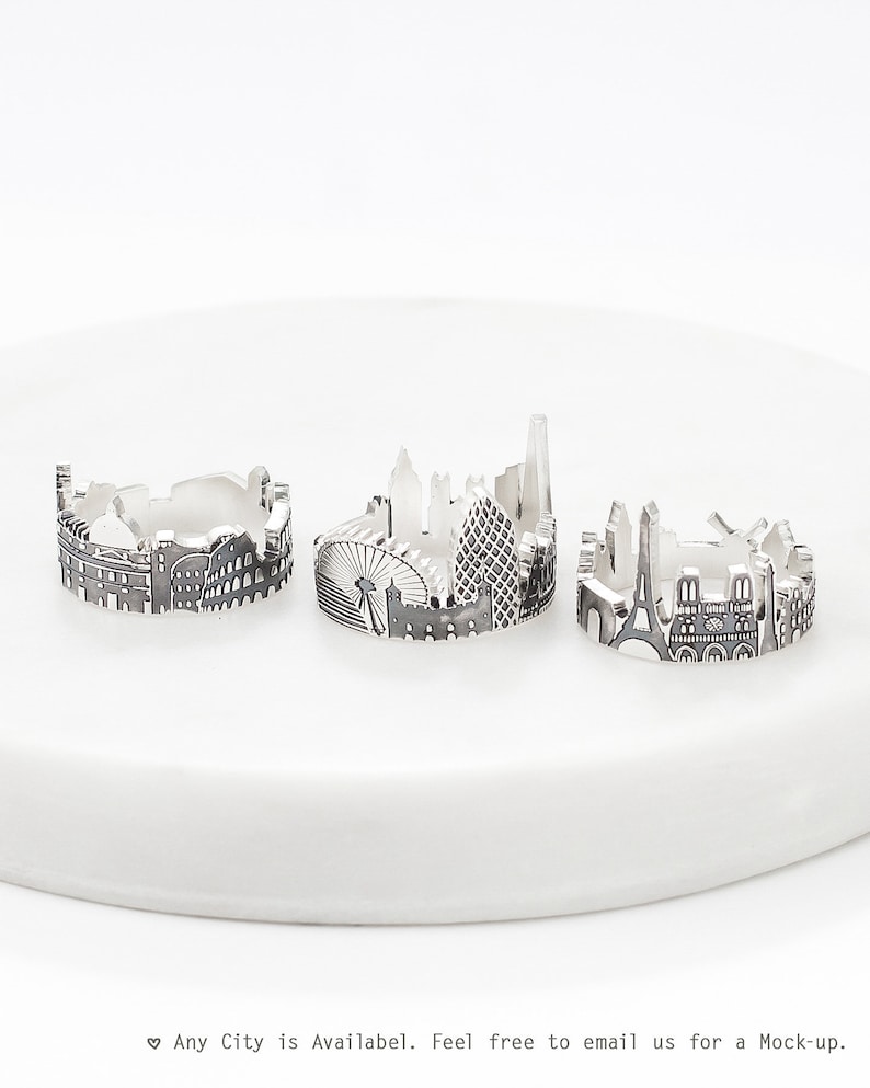 Your City Ring Any Cityscape Ring Travel Ring Custom Silver Ring State Jewelry Friendship Rings Custom Personalized Gifts RM41 image 2