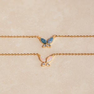 Opal Butterfly Necklace Set by Caitlyn Minimalist • Multi-Color Opal & Diamond Pendant Necklace • Blue and Pink Jewelry • Cute Sister Gift