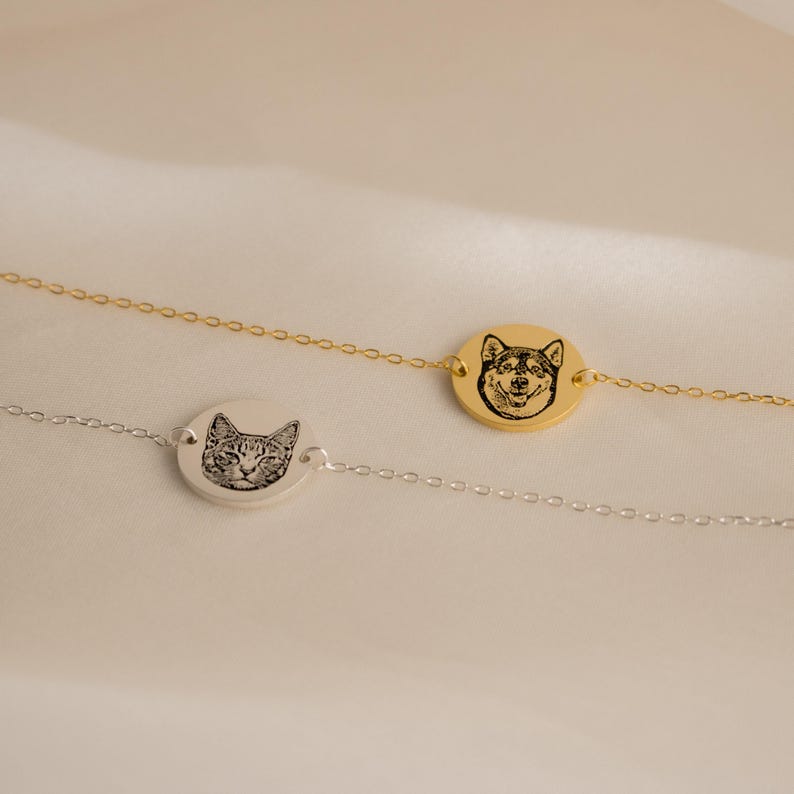 Custom Pet Portrait Charm Bracelet by CaitlynMinimalist • Custom Engraved Bracelet • Cat Lover Gift • Personalized Gifts for Mom • BM23b image 2