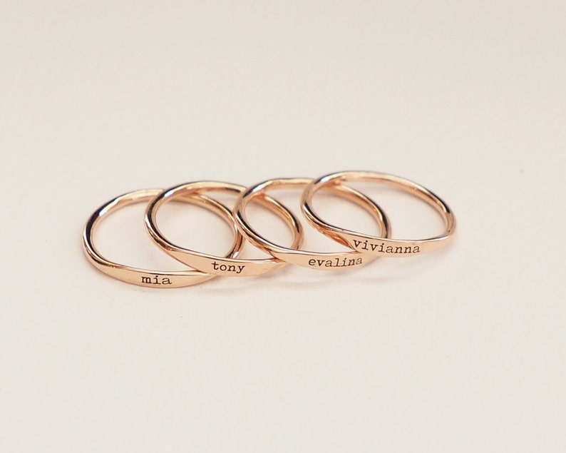 Custom Delicate Name Ring Custom Stacking Rings Skinny Custom Ring Bridesmaids Gift Baby Name Mom Gift MOTHERS GIFT RM21F31 image 1