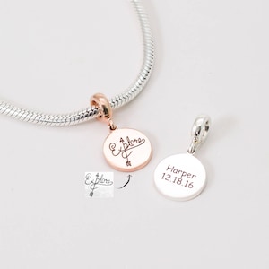 Handwriting Charm • Customized European Tags • Silver Personalized Name Beads • Signature Charm • Custom Name Jewelry • New Mom Charm • CM17