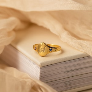 Birthstone Initial Signet Ring by Caitlyn Minimalist • Statement Gemstone Ring with Engraved Letter • Personalized Gift for Mom • RM113NIF67