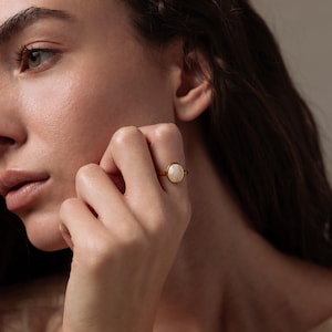 Moonstone Signet Ring by Caitlyn Minimalist • Solitaire Crystal Ring • Chunky Oval Moonstone Ring • Boho Jewelry • Gift for Mom • RR207