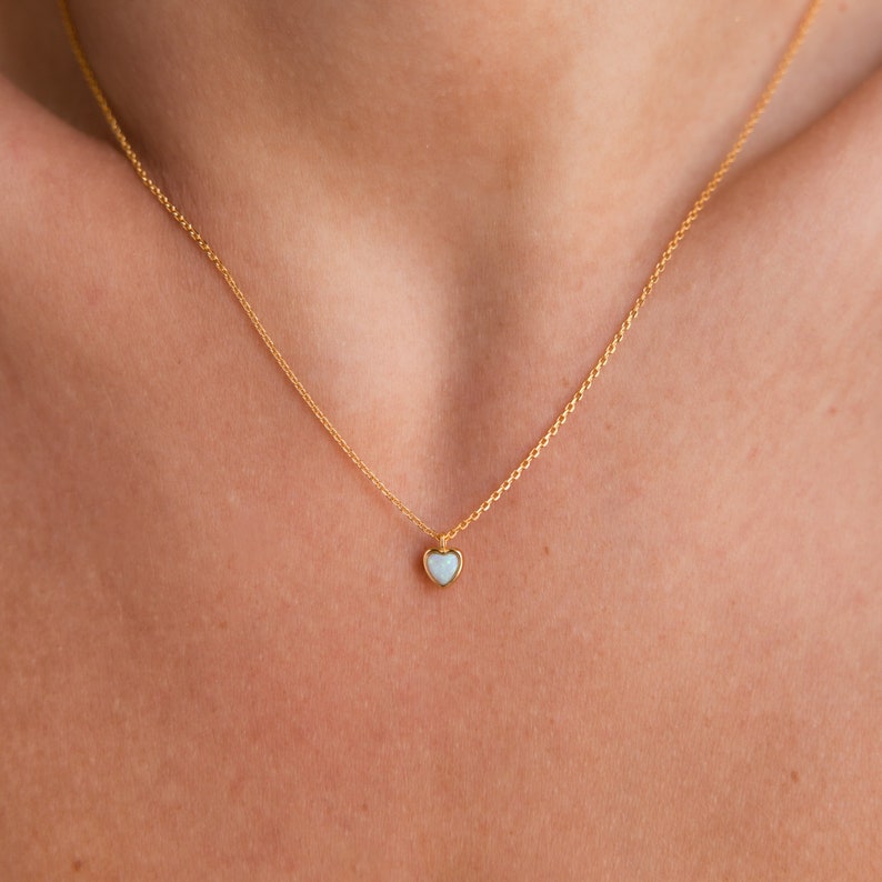 Dainty Opal Heart Necklace by Caitlyn Minimalist Delicate Love Charm Necklace Minimalist Opal Pendant Necklace Gift for Her NR160 image 3